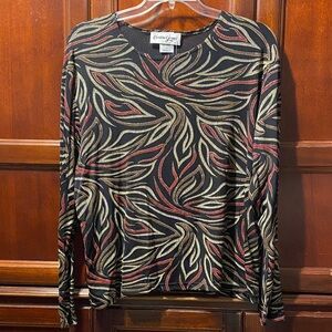 Christine Gerard Black red and Gold Patterned size 3X stretchy pullover top